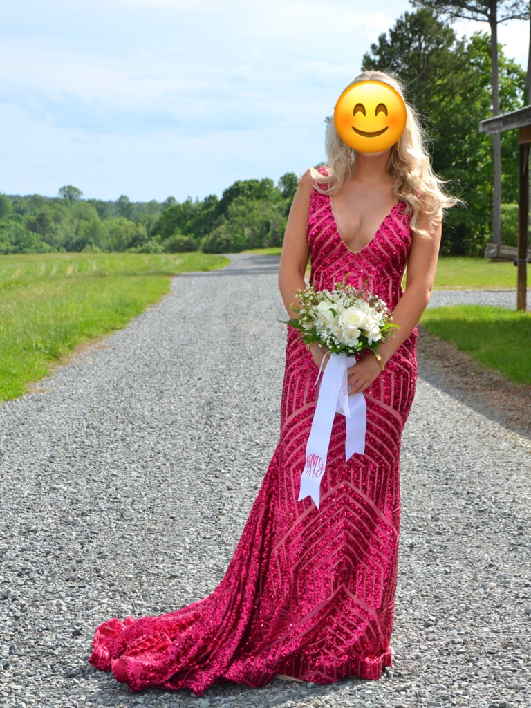 Jovani Fuchsia Pink Sequin V-Neck Prom Gown Style Number 59762